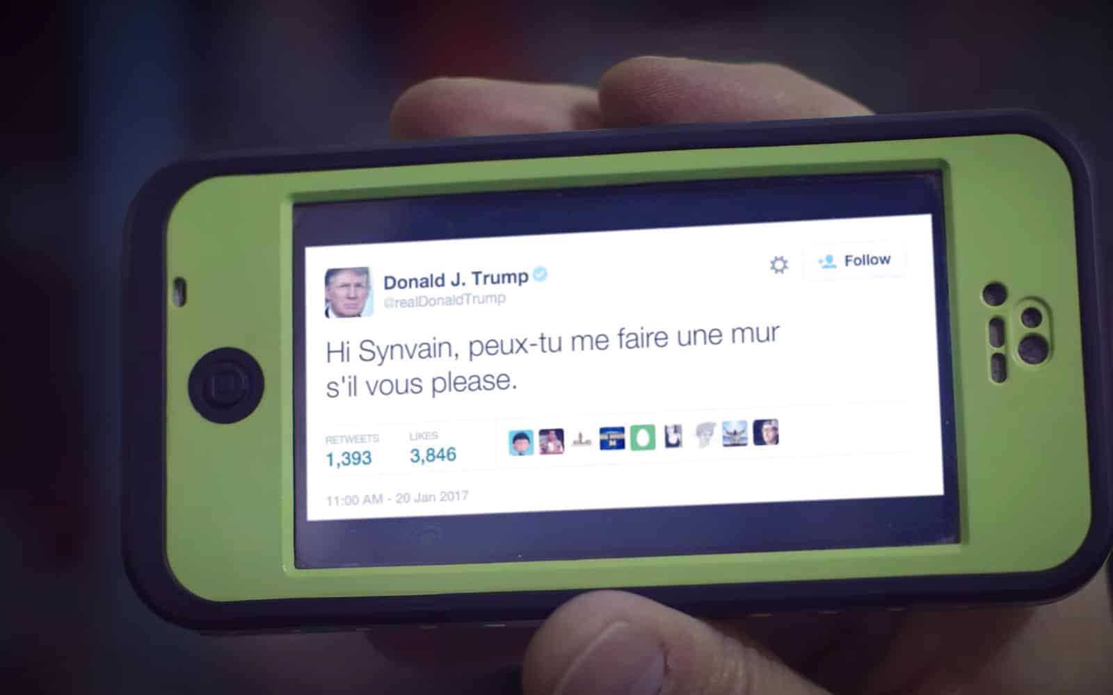 Synvain reçoit un tweet de Donald TRUMP